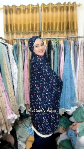 Mukena Katun Rayon Dewasa Jumbo Motip Butterfly (Kerut Kening) Free Tas Cantik