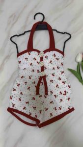 ชุดเซตลูกสาว เสื้อคล้องคอ+กางเกงขาสั้น ลายเชอร์รี่