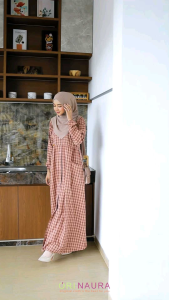 Gamis Jumbo Kotak-Kotak Katun Haruka || Mutia Dress || Ashia Syari By Naura Surakarta