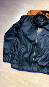 Jaket Kulit Pria Sintetis Elegant Hitam Coklat M L XL XXL Polos