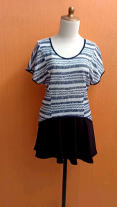 atasan crop top wanita rajut jaring biru putih NATALI cewek M L blouse lengan pendek santai