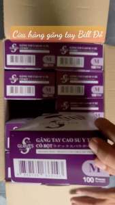 Thùng 10 Hộp Găng tay cao su y tế có bột 4.8g màu trắng Sgloves Thái Lan siêu dai dày hộp 100 chiếc nhám đầu ngón tay găng tay latex