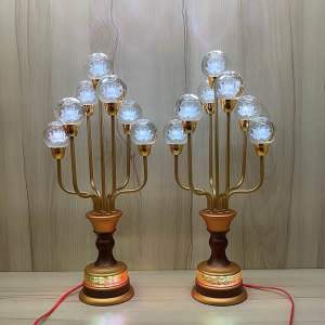 Cặp đèn trang trí bàn thờ quả cầu pha lê - đèn bình bông pha lê cao cấp châu tròn - đèn 7 quả châu