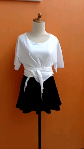 atasan kaos wanita putih crop top ZARA TRAFALUC cewek M L santai ikat pinggang cute lengan pendek blouse