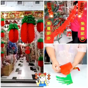 (1PCS) LAMPION IMLEK NENAS PVC ANTI AIR / LAMPION BULAT MERAH CHUN / GARLAND TARIK IMLEK FU / LAMPION 3 SUSUN 5 SUSUN / GANTUNGAN LENTERA LIPAT HIASAN IMLEK / RED LANTERNS CHINESE NEW YEAR PINEAPPLE HONEY COMB / NN7325