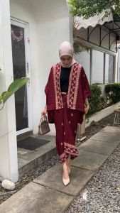 OUTFIT SET KEBAYA KONDANGAN SIMPEL ONE SET BATIK OUTER ROK LILIT KIMONO WANITA RAYON GLOYOR MOTIF ETNIQ OVERSIZE MODERN