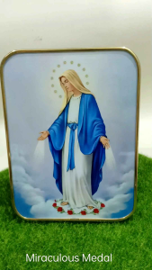 Miraculous Medal Mama Mary Stand Picture Frame for Reverent Home & Church Display Altar
