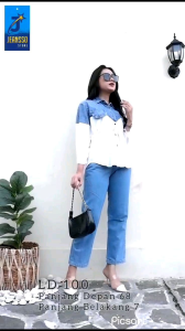 Atasan Kemeja Wanita Kombinasi Soft Jeans Rayon