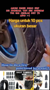 10 pcs Skrup Paku Karet Tambal Ban Tubeless Ukuran Besar