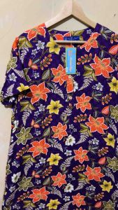 Daster Busui Jumbo Ld.120 Batik Kencana Ungu Asli Label Biru Dress Pendek Kekinian Motif Bunga Terbaru/ Pakaian Santai Piyama Tidur Wanita Dewasa Katun Rayon Premium Tebal Adem Nyaman Dipakai Grosir Promo Murah Bisa Cod