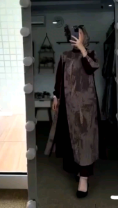 K-FASHION Tunik Set Sudah Termasuk Hijab Bahan Cringkle Mix Ceruty Motif Adem Baju Terbaru Tama Mewah Kalina Melati Aisyah Safira Jelita Aiswa Songket Pinka