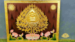 รูปต้นโพธิ์พระทอง พื้นสีน้ำตาล ขนาดW100H80cm ภาพวาดติดผนัง ภาพพระนาคปรก รูปพระสมาธิ รูปติดห้องพระ