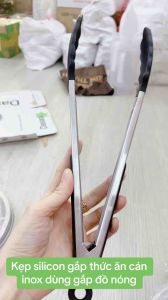 Kẹp silicon gắp thức ăn cán inox dùng gắp đồ nóng hoặc gắp thịt nướng BBQ chịu nhiệt tốt - gia dụng Nari