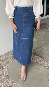 ROK JEANS HIGHWAIST BELAH BELAKANG KANCING DEPAN HIDUP // KOREAN STYLE ROK A-LINE // PRABO SKIRT JEANS ROK JEANS PANJANG
