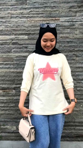 Zhalluvie-Kaos Atasan Tunik Wanita Lengan Balon Cotton Combed 24s