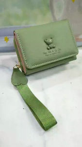 Dompet lipat kecil wanita model resleting kecil bahan polos logo cute