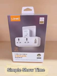 LDNIO 2 Universal Port + TYPE-C PD 3.0 Quick Charging Power Socket Adapter