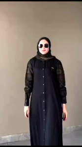 Abaya Batik Set Hijab Wanita Gamis Umpak Combinasi Lebaran Terbaru 2024