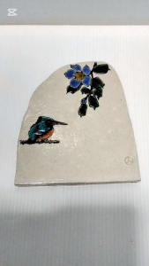 ภาพนก ดอกไม้ บนหินตัด ของแต่งบ้าน