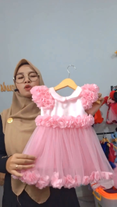 Baju Pesta Anak Perempuan Baby Pink 0 Sampai 7 Tahun Gamis Gaun Bahan Tille Halus