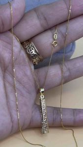 18k SAUDI GOLD NECKLACE FOXTAIL CHAIN w/ PENDANT
