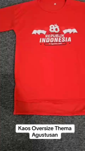 Kaos Oversize Wanita Warna Merah Dan Putih Gambar Kemerdekaan Republik Indonesia Tahun 2025 Bisa Seragaman