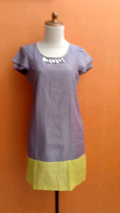 mini midi dress wanita abu muda kuning pastel ENC cewek M lengan pendek MEWAH dada batu