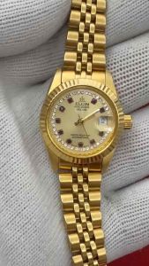 ELGIN DATE Quartz DELUXE SWISS ตัวเรือนทองชุบ นาฬิกาผู้หญิง มือสองของแท้