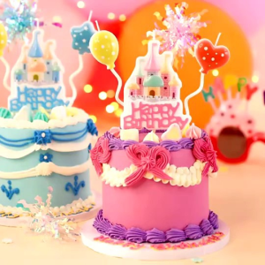 เทียนวันเกิดรูปปราสาทสีชมพู สีฟ้า พร้อมส่ง