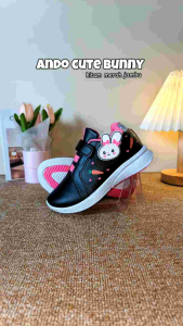 Sepatu Ando Cute Bunny Velcro Perekat Hitam Merah Jambu Black Fuchsia