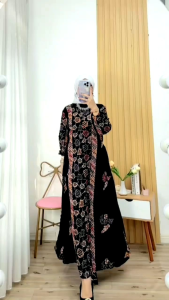 Gamis terbaru 2026 kekinian lengan panjang motif multicolour batik cap rayon tebal fashion muslim terbaru