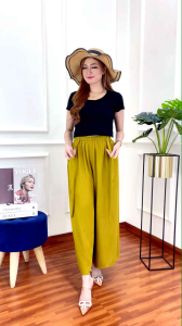Celana Kulot Wanita Santai Pinggang Tali Bahan Rayon Adem
