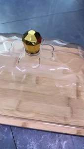 Bamboo Desert Tray dengan Penutup - Produk Taman dengan Cakera Kaca dan Hiasan Berbentuk Binatang