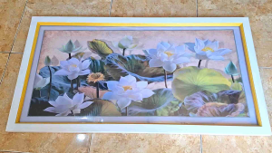 Hiasan dinding lukisan cetak Bunga Terate indah plus bingkai uk 100x50cm