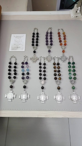 Gemstones Car Rosary With St Benedict Cross and Medal with prayer guide