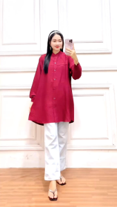Tunik Polos Polo Linen Premium Variasi Kancing Belakang Atasan Wanita Muslim