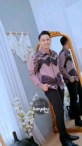 KEMEJA BATIK PRIA LENGAN PANJANG BATIK MODERN MOTIF NIRWANA ROSEWOOD SIZE M L XL XXL  KHARISMA BATIK