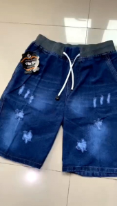 Celana Pendek Pria Dewasa Jeans Sobek Pinggang Karet Rip Tebel Murah