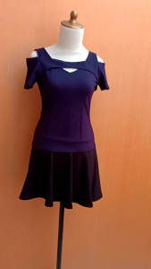 atasan kaos sabrina wanita biru tua navy COCO KELEN cewek S M blouse santai lengan pendek