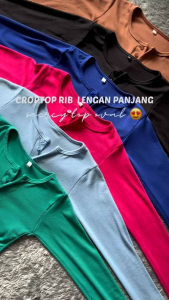 kirim hari ini Blouse Korean Scop Neck Rib with Button Crop Top