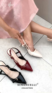 Simoncelli Sepatu Heels Tali Belakang Wanita 7 Cm | Wedding Shoes | High Heels | Bridal Shoes | Heels Pesta | Heels Korea | Sepatu Kerja Hitam 6266-5