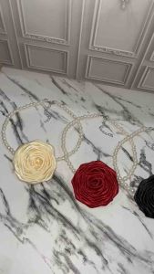 Ikara Rose Pearls Necklace Kalung Bunga Mawar Mutiara Pearl Elegan Handmade Fashion