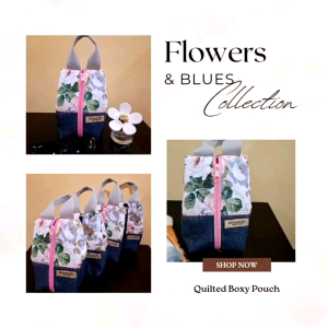 Flowers n Blues Cute Handmade Quilted Makeup/Cosmetic/Toiletry Bag/Pouch Travel Organizer Gift Idea