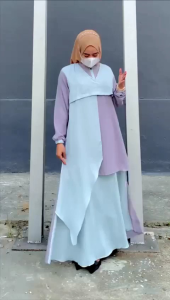 Bajuku Tren Abaya Muslim Wanita Gamis Polos Kombinasi Warna Jumbo Pesta Seragam Maxi Dress syari Mewah Terbaru Random