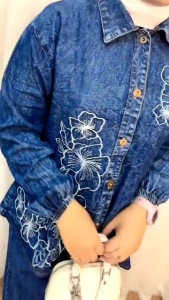 Setelan Wanita Soft Jeans Motif Bordir Premium Kekinian/Set Jeans Wanita Washing/Set Wanita Terbaru 2025