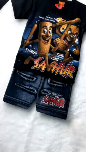 Pakaian anak laki-laki usia 1-10 tahun motif terbaru anomali tung tung sahur semi Jeans /Setelan anak motif terbaru anomali tung tung sahur yang lagi viral
