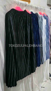 Rok Plisket Bludru Panjang Velvet Glossy Premium Bahan Halus