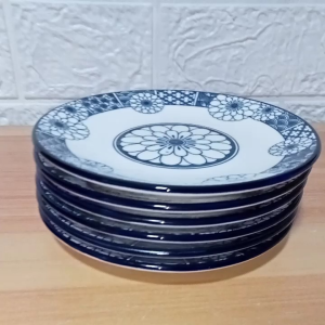 SET FOR 6 PCS  RHYME BLUES SAUCER SIZE 6 INCHES / PORCELAIN / CERAMIC / CELADON MATERIAL