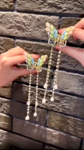 ✨ Ready Stock 🇲🇾✨ Butterfly Tassel Clip Korean Style Hair Clip Diamond Inlaid Alloy Women Hair Clip Fashion