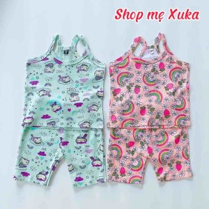 Bộ 2 dây quần lửng bé gái chất cotton borip xuất dư